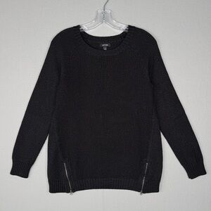 APT. 9 Metallic Knit Raglan Sweater S Black Crew Neck Long Sleeve Side Zip